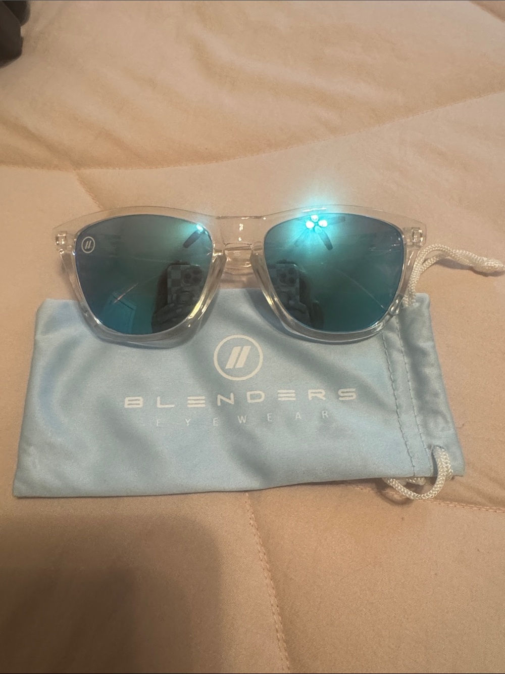 Clear Frame Sunglasses with Blue Reflective Lenses